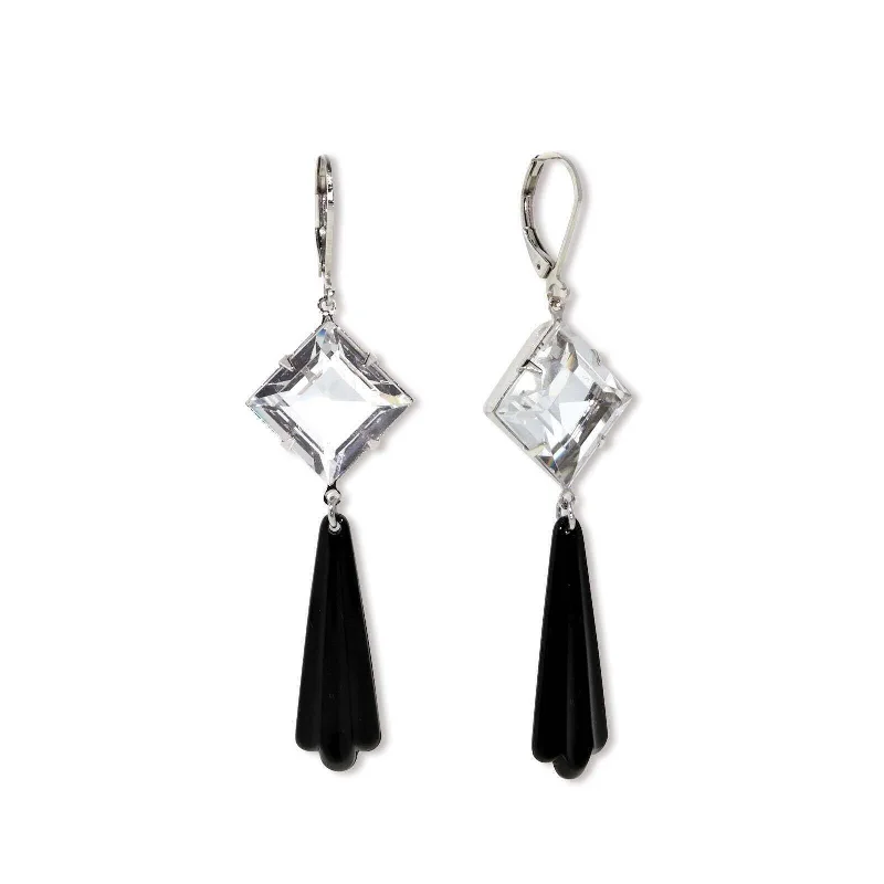 ladies earrings classic elegance -1928 Jewelry Black Bead Crystal Austrian Drop Earrings