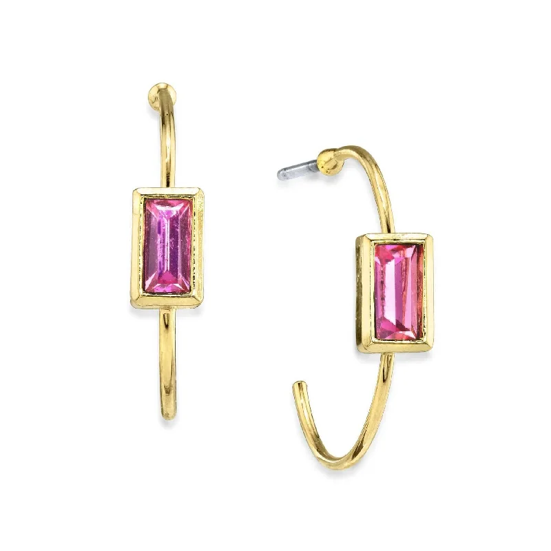 ladies earrings vintage inspired -1928 Jewelry Square Crystal Open Hoop Stainless Steel Post Earrings