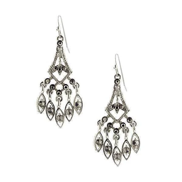 ladies earrings chandelier glamour -1928 Jewelry Hematite Color Chandelier Drop Earrings