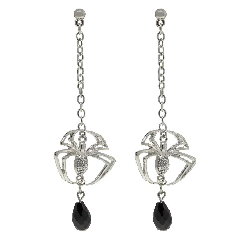 ladies earrings for office style -1928 Jewelry Spider Black Bead Drop Chain Earrings