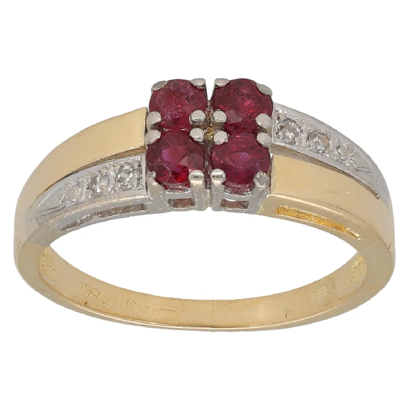 ladies engagement rings boho chic style -18ct Gold Ruby & 0.08ct Diamond Alternative Ring Size M