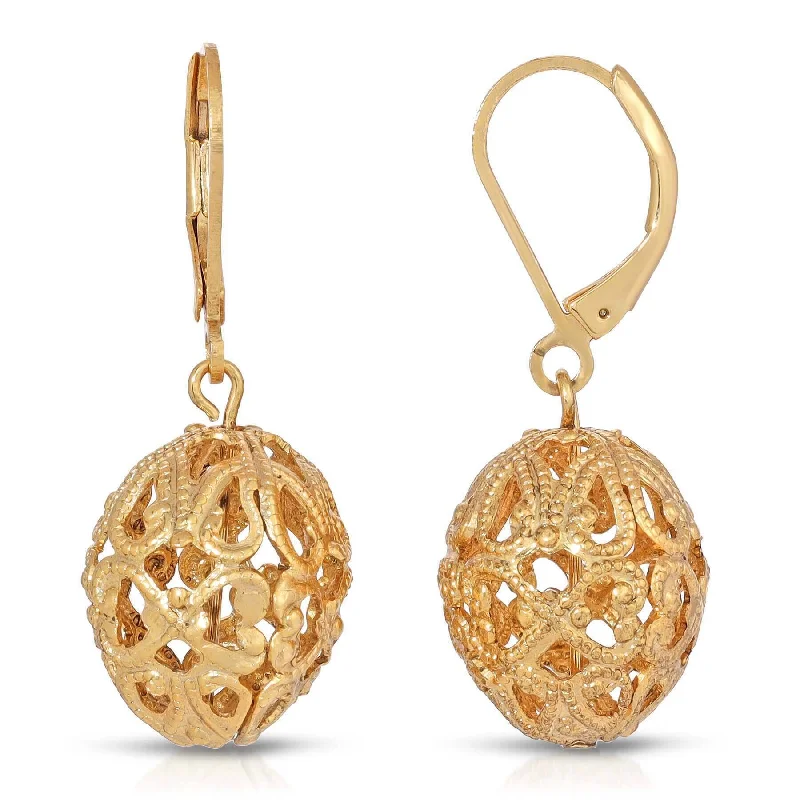 ladies earrings lightweight wear -1928 Jewelry Oval Filigree Puff Drop Earrings