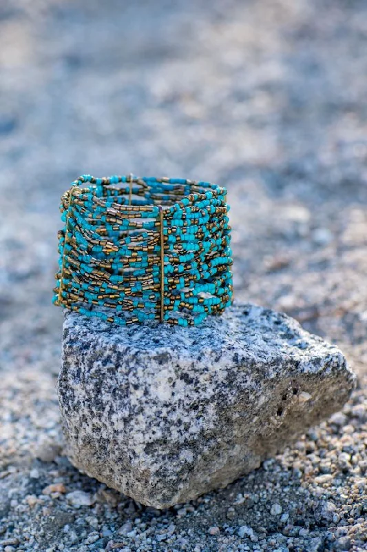 bracelets with blue sapphire -Beaded Bangle Bracelet