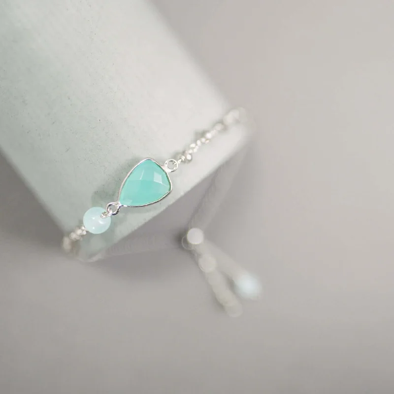 bracelets for bold fashion -Aqua Chalcedony Silver Adjustable Bracelet