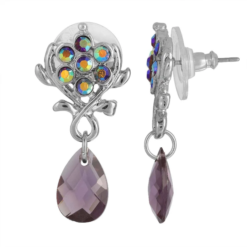 ladies earrings trendy minimalist -1928 Jewelry AB Flower Crystal Amethyst Teardrop Post Earrings