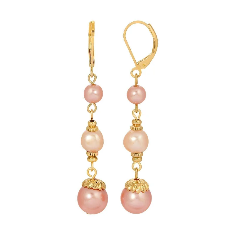 ladies earrings with blue sapphire -1928 Jewelry Rosabella Raspberry & Champagne Faux Pearl Linear Earrings