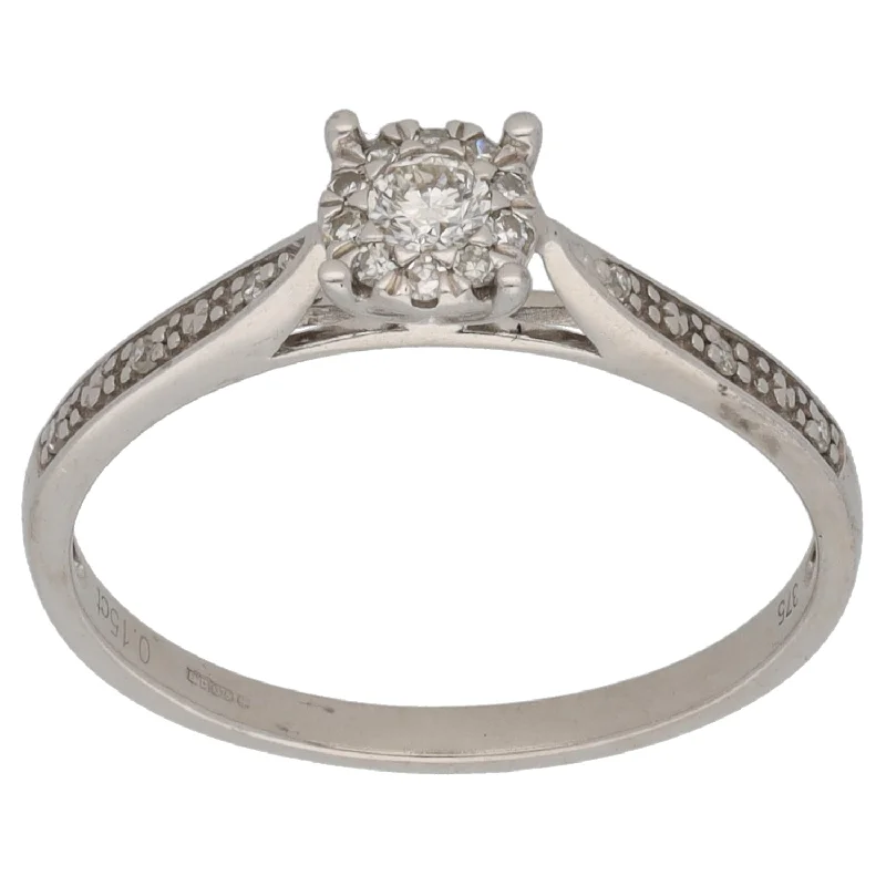 ladies engagement rings cluster ring style -9ct White Gold 0.15ct Diamond Dress/Cocktail Ring Size N