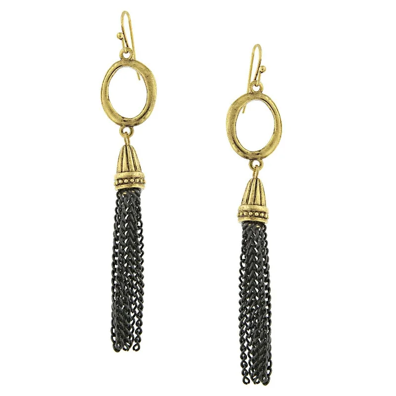 ladies earrings for casual wear -Antiquities Couture Two Tone Tassel Drop Earrings