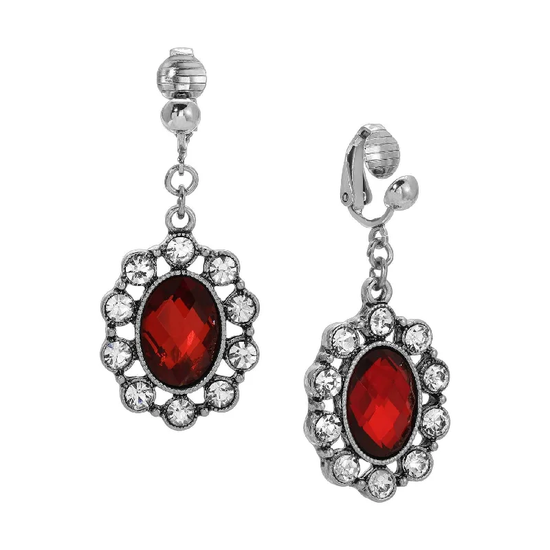 ladies earrings anniversary gift -1928 Jewelry Oval Siam Red Stone Multi Crystal Clip On Earrings