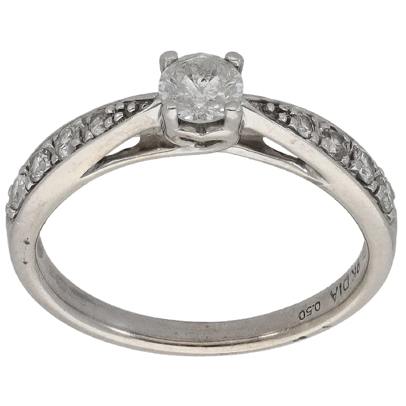 ladies engagement rings eco friendly option -9ct White Gold 0.50ct Diamond Solitaire Ring With Accent Stones Size M