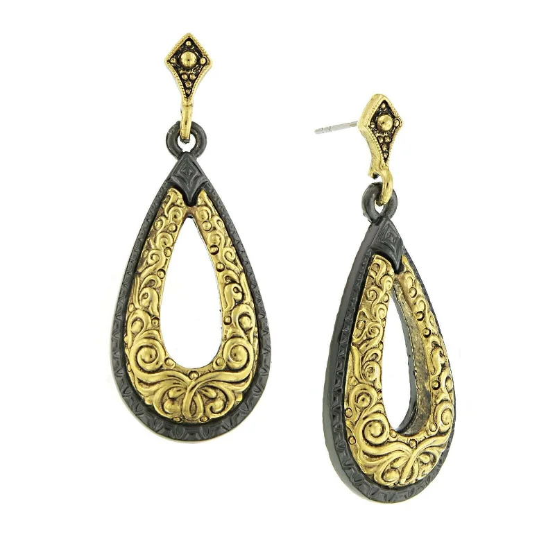 ladies earrings classic elegance -Antiquities Couture Two Tone Teardrop Earrings