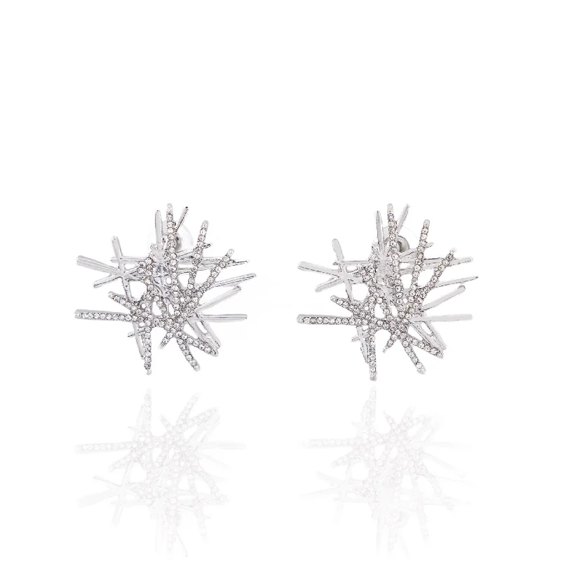 ladies earrings chandelier glamour -Origami Medium Studs - Silver