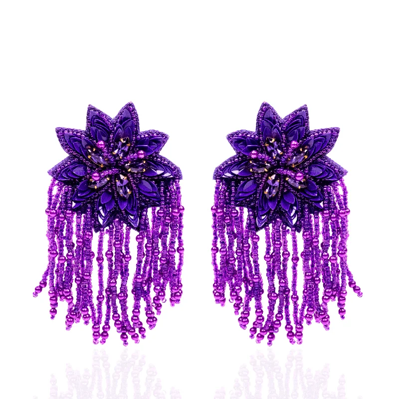 ladies earrings lightweight wear -Tyla Party Dangles - Sequin Purple