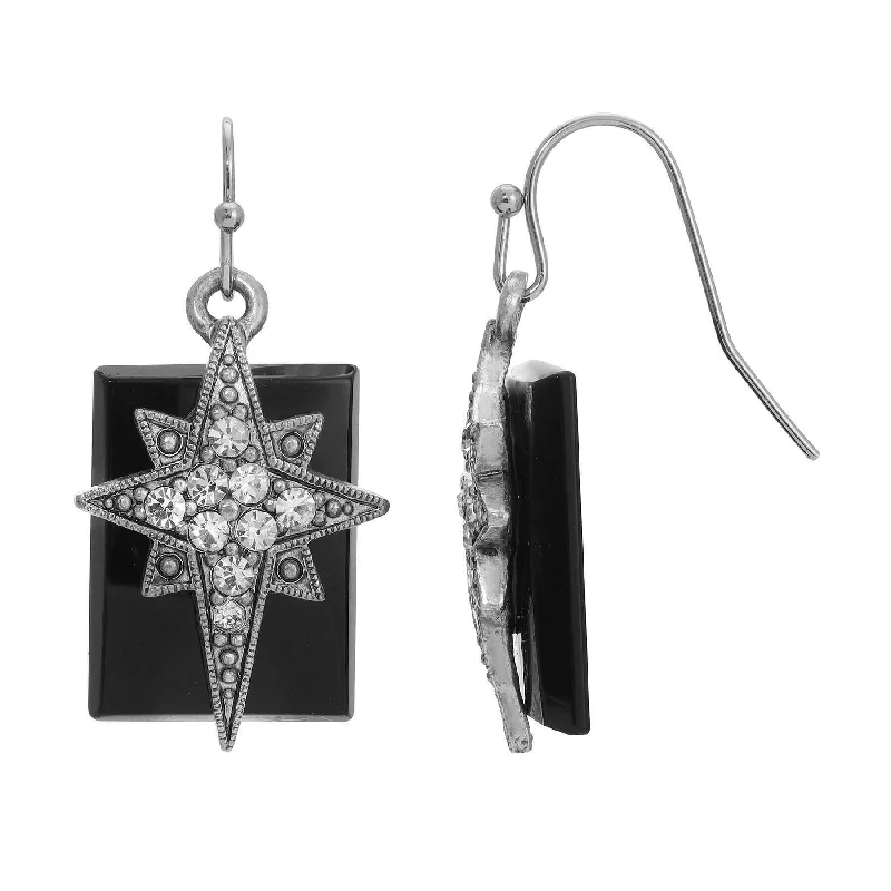 ladies earrings with black onyx -Symbols Of Faith Onyx Gemstone Star Of Bethlehem Crystal Drop Earrings