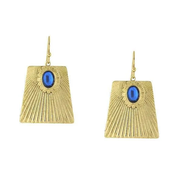 ladies earrings rose gold finish -1928 Jewelry Blue Oval Bead Corrugated Rectangle Drop Earrings