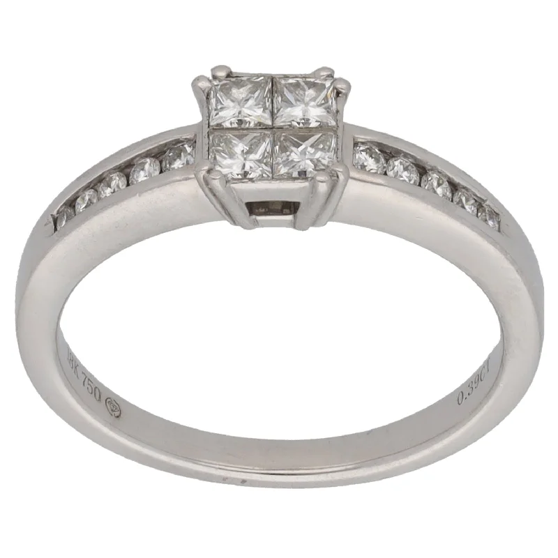 ladies engagement rings black diamond edge -18ct White Gold 0.39ct Diamond Dress/Cocktail Ring Size L