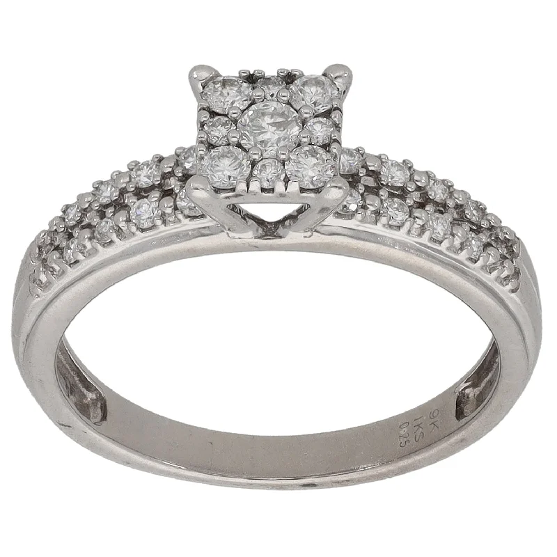 ladies engagement rings with lab grown stone -9ct White Gold 0.25ct Diamond Dress/Cocktail Ring Size L