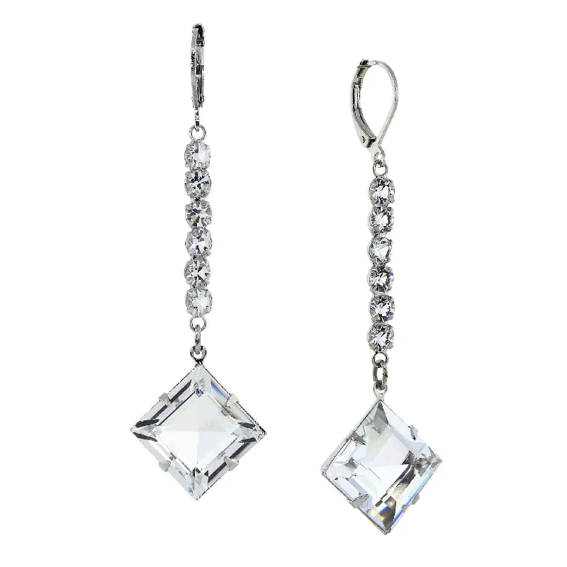 ladies earrings anniversary gift -1928 Bridal Genuine Austrian Crystal Diamond Shape Drop Linear Earrings