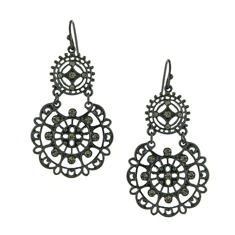 ladies earrings chic modern -2028 Jewelry Jet Black Diamond Large Filigree Earrings