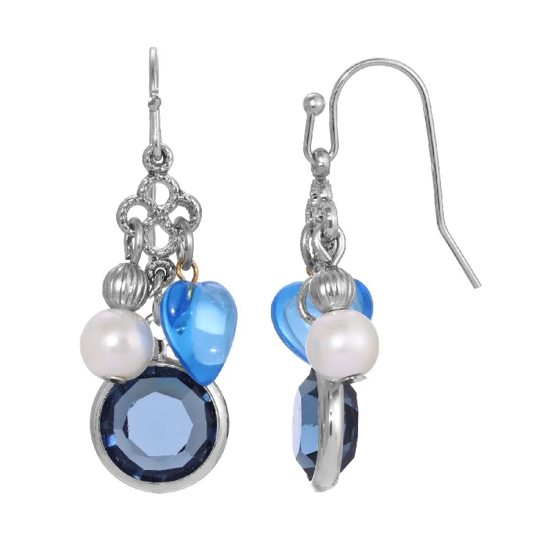 ladies earrings with star shape -1928 Jewelry Montana Blue Channel Sapphire Blue Crystal Heart & Pearl Charm Dangling Earrings