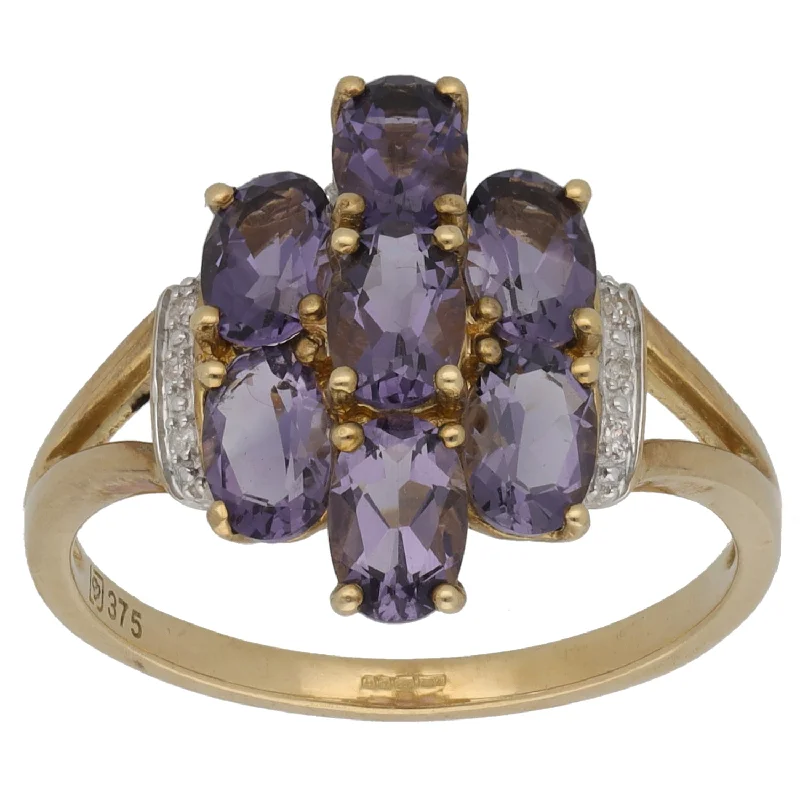 ladies engagement rings with milgrain edge -9ct Gold 0.03ct Diamond & Iolite Dress/Cocktail Ring Size U