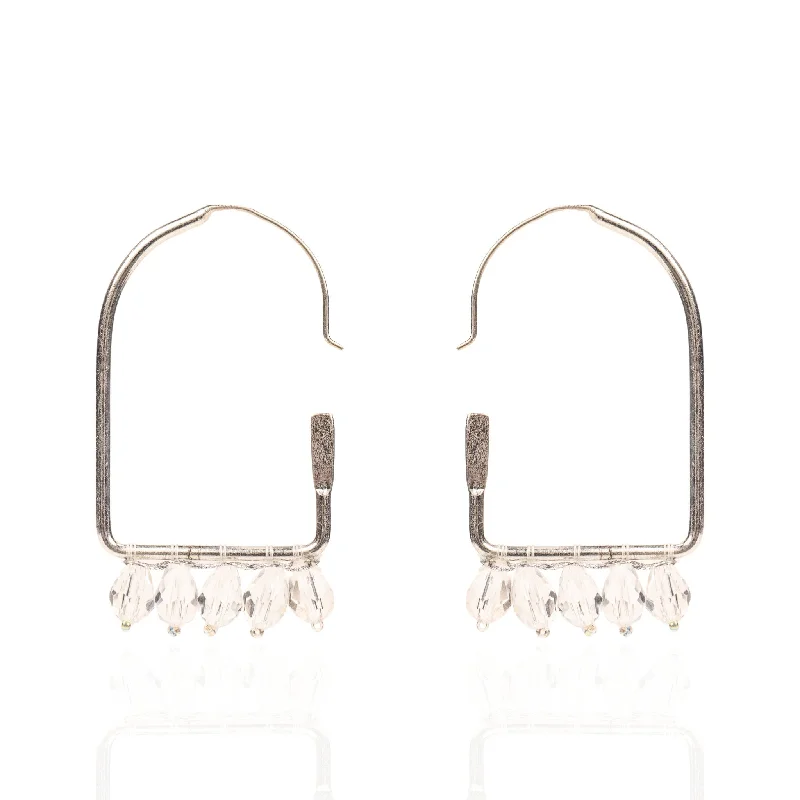 ladies earrings with zircon shine -Valentina Arch Hoops - Silver