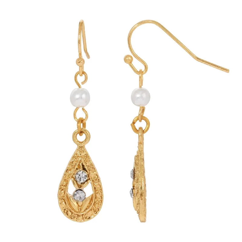 ladies earrings luxury brand -1928 Jewelry Teardrop Crystal Accent Faux Pearl Drop Earrings