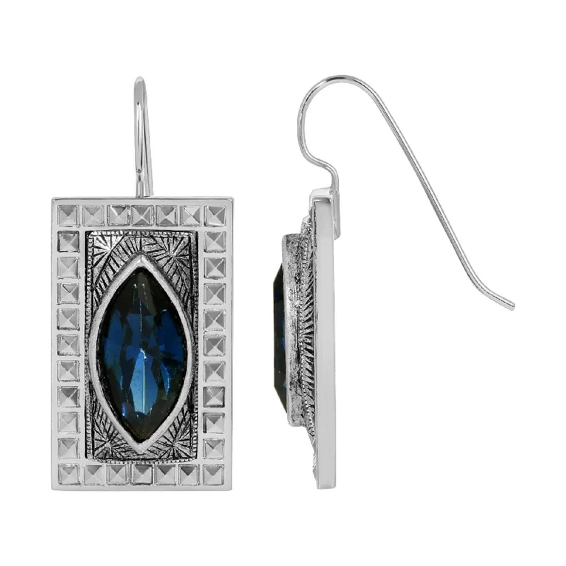 ladies earrings tiny stud size -1928 Jewelry Vivida Rectangular Montana Blue Glass Crystal Drop Earrings