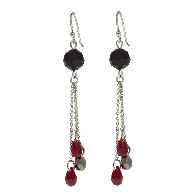 ladies earrings with black onyx -1928 Jewelry Multi Red Drop Chain Beaded Earrings