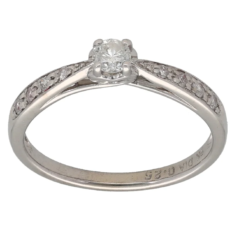 ladies engagement rings delicate thin band -9ct White Gold 0.25ct Diamond Solitaire Ring With Accent Stones Size L