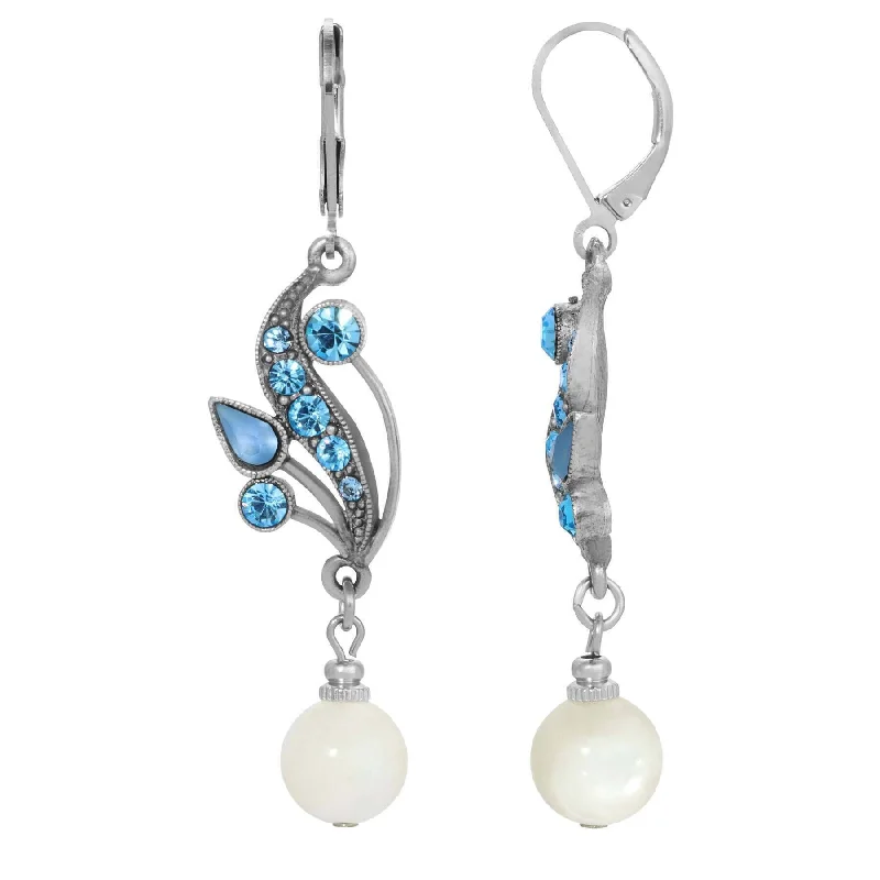 ladies earrings for holiday gift -1928 Jewelry Aquamarine Crystal Mother Of Pearl Drop Earrings