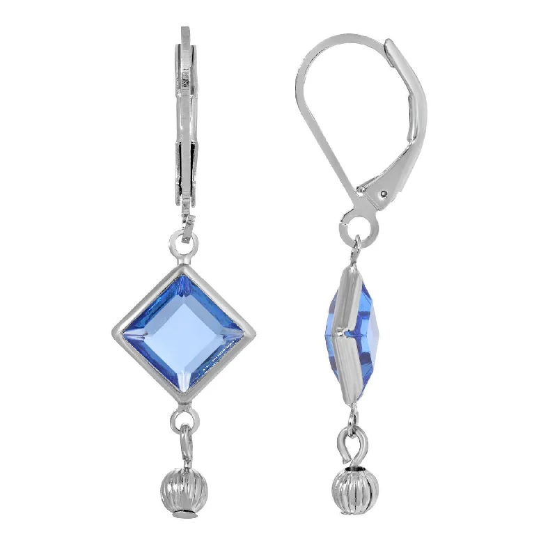 ladies earrings with emerald green -1928 Jewelry Sapphire Blue Austrian Crystal Square Drop Earrings