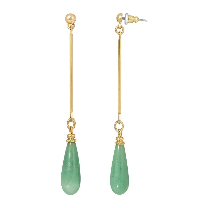 ladies earrings for mother gift -1928 Jewelry Green Aventurine Gemstone Linear Post Drop Earrings