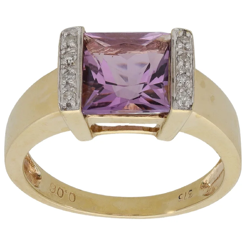 ladies engagement rings pear shaped beauty -9ct Gold Amethyst & 0.04ct Diamond Dress/Cocktail Ring Size P