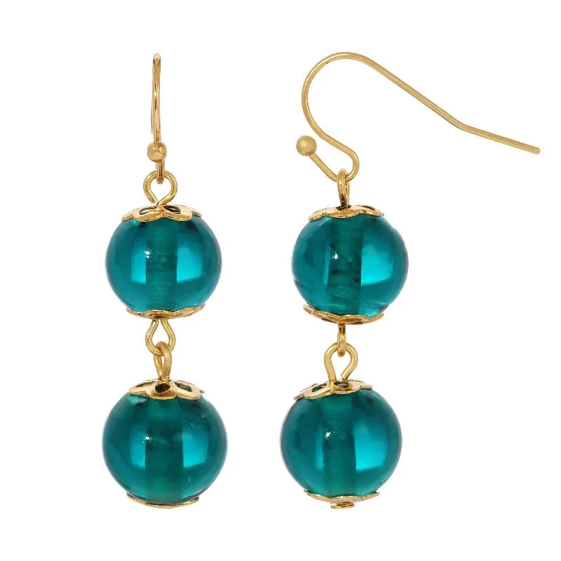 ladies earrings for wedding elegance -1928 Jewelry Teal Round Glass Bead Drop Earrings