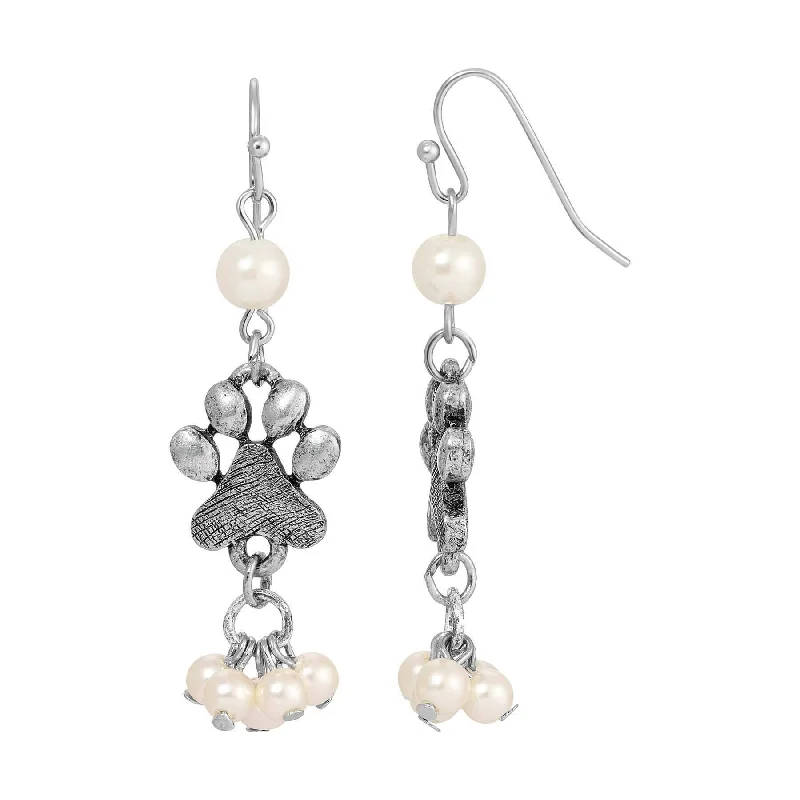 ladies earrings with shell detail -1928 Jewelry Paw & Faux Pearls Dangling Earrings