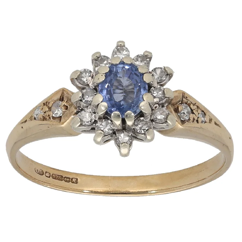 ladies engagement rings for daily wear -9ct Gold Sapphire & 0.15ct Diamond Dress/Cocktail Ring Size L