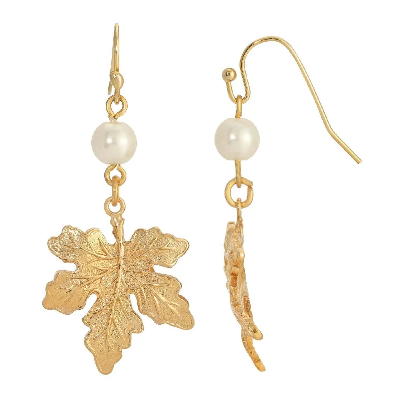 ladies earrings vintage inspired -1928 Jewelry Leaf Faux Pearl Drop Earrings