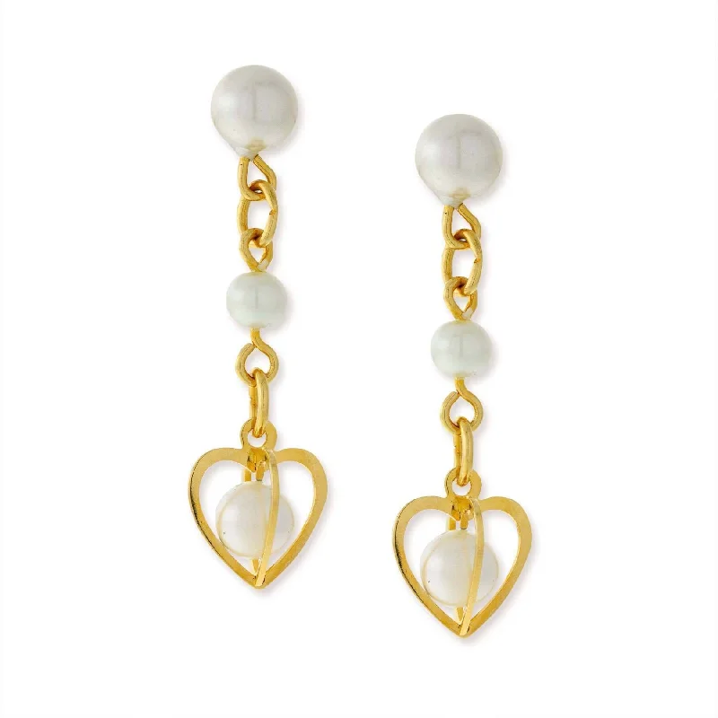 ladies earrings stylish affordable -1928 Jewelry Double Faux Pearl Drop Heart Earrings