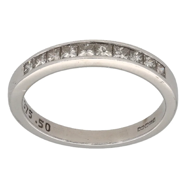 ladies engagement rings floral inspired -9ct White Gold 0.50ct Diamond Half Eternity Ring Size O