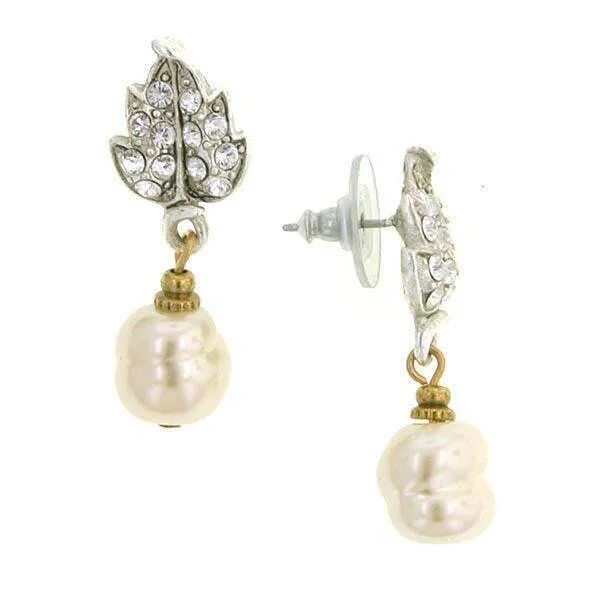 ladies earrings chic modern -Antiquities Couture Crystal Baroque Faux Pearl Drop Post Earrings