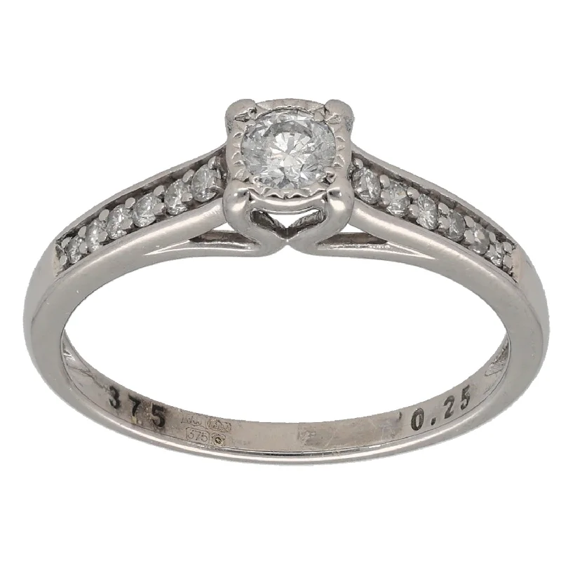 ladies engagement rings vintage charm -9ct White Gold 0.25ct Diamond Solitaire Ring With Accent Stones Size K