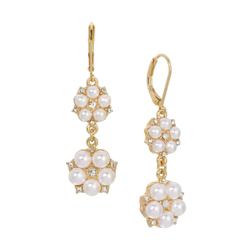 ladies earrings with shell detail -1928 Jewelry Crystal Star Flower White Faux Pearl Dangling Earrings