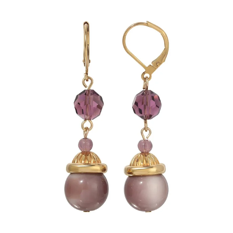 ladies earrings with moonstone -1928 Jewelry Amethyst Crystal Moonlight Bead Dangle Earrings