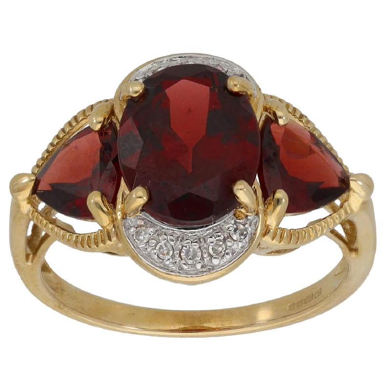 ladies engagement rings eternity band style -9ct Gold Garnet & 0.05ct Diamond Dress/Cocktail Ring Size N