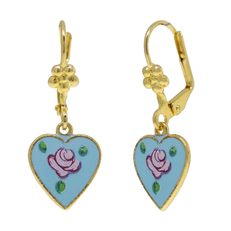 ladies earrings small hoop size -1928 Jewelry Purple Flower Petite Blue Heart Drop Earrings