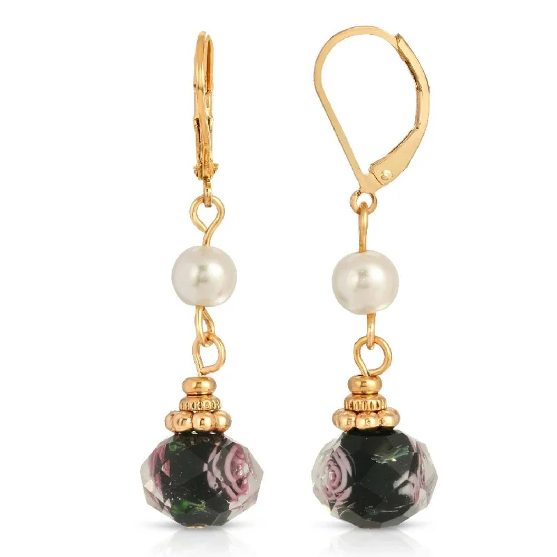 ladies earrings with pearl drops -1928 Jewelry Faux Pearl And Black Bel Fiore Drop Bead Earrings