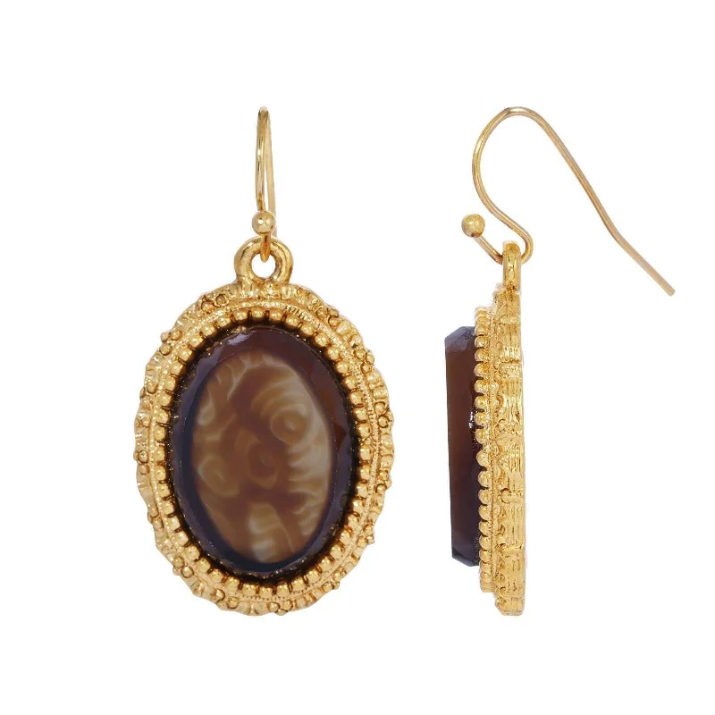 ladies earrings with black diamond -2028 Jewelry Tortoise Brown Swirl Oval Glass Drop Earrings