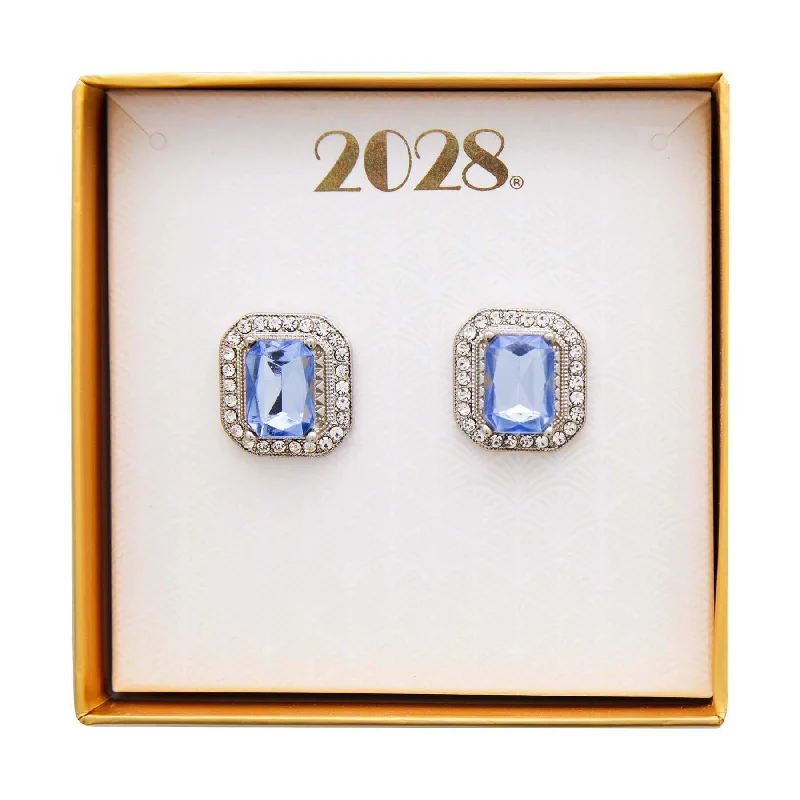 ladies earrings bold statement -2028 Jewelry Light Sapphire Blue with Crystal Octagon Button Earrings