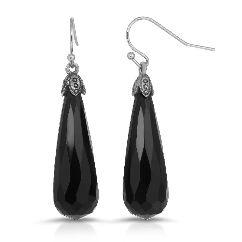 ladies earrings for bridal look -1928 Jewelry Deco Jet Black Teardrop Earrings